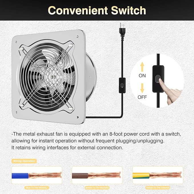 8 inch Exhaust Fan, Kitchen Exhaust Fan for Wall, Potable Window Exhaust Fans, 576CFM Wall mounted Bathroom Fan with Check Valve for Kitchen, Workshop, Basement (Silver)