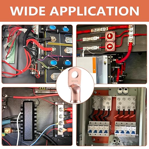 296 Pcs Pure Copper Ring Terminal Kit (8-1/0 AWG) - 144 Battery Lugs (1/4″, 5/16″, 3/8″, 1/2″) with 152 Heat Shrink Tubes for Multi-Gauge Wire in Automotive, Inverter, Marine, RV Applications