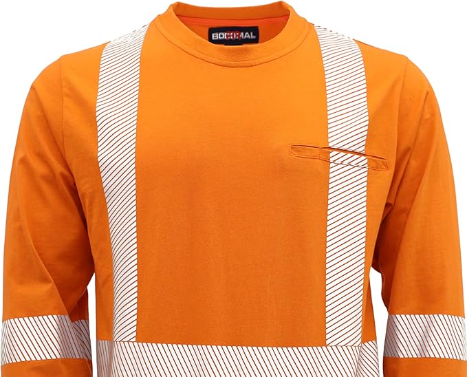 BOCOMAL FR Hi-Vis Shirts 6oz Lightweight High Visibility Reflective Flame Resistant/Fire Retardant Shirt Men's Safety Shirts
