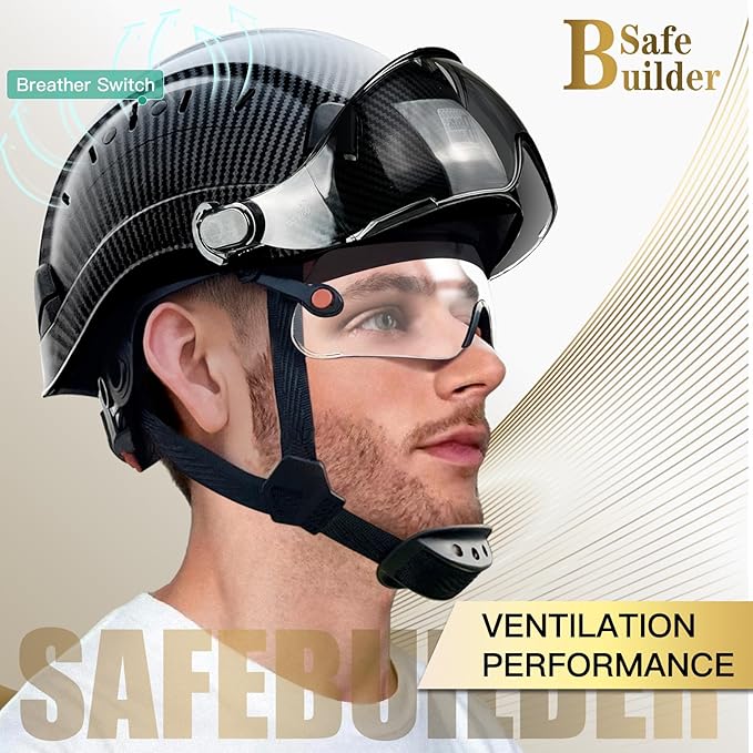 Construction Safety Helmet with Build-in Visor ABS Hard Hat with Visor Adjustable Ventilation Hardhats Work Head Protection ANSI/ISEA Z89.1