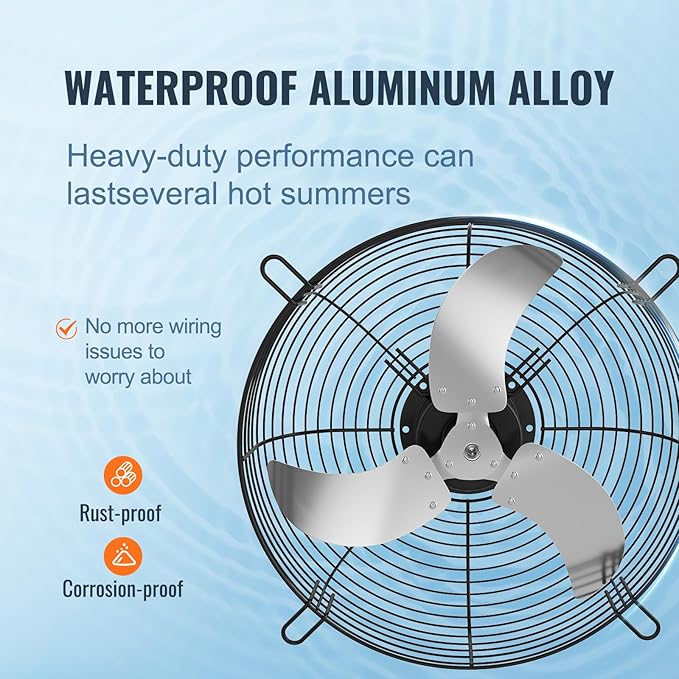 VEVOR 24'' Exhaust Fan, Wall Mounted Attic Fan with Variable Speed, 3320 CFM, Automatic Shutter, Ventilation and Cooling, Silver, Fan Only