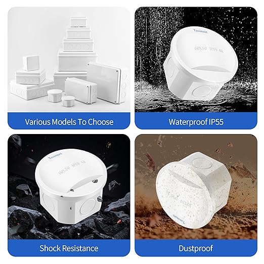 Waterproof Electrical Junction Box (D3.1 x H2) with 4 Reserved Holes for Electronics - Sturdy ABS Plastic IP55 Dustproof Project Enclosure - White, (D80 x H50 mm)