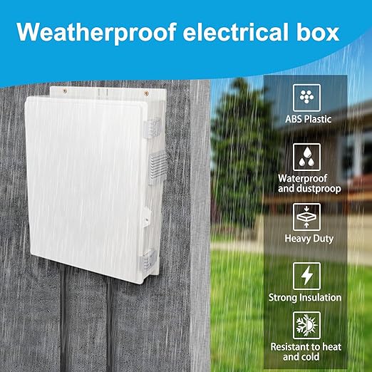 Electrical Junction Box, Outdoor Water Resistant Nema Enclosure, Ventilated ABS Plastic WiFi Project Box with Internal Mounting Panel & Hinged Cover 15.7" Lx 11" Wx 4.1" H