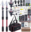 Goture Fishing Rod and Reel Combo, Red Telescopic Fishing Pole with Full Starter Kit & Carrier Bag, Portable 24T Travel Spinning Rod for Bass Trout, Freshwater Beginners Gift