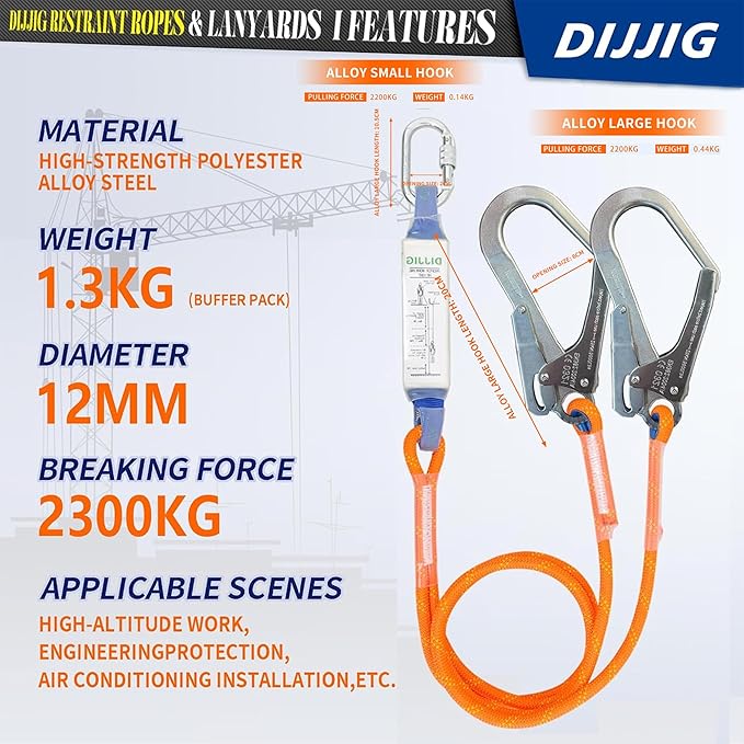 Safety Harness Fall Protection Kit with Shock Absorbing Lanyard & Suspension Trauma Safety Straps Upgrade Quick Buckles, Roofing Harness Construction Harness Para Construccion ANSI Compliant Blue