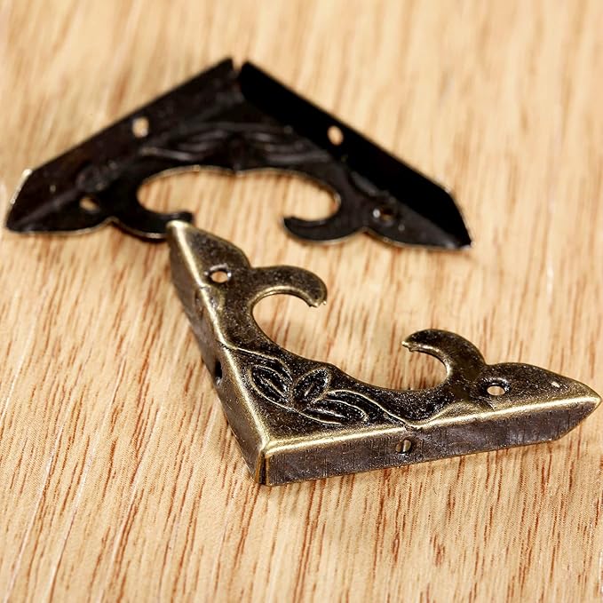 dophee 20Pcs Antique Brass Box Corner Protectors, Vintage Decorative Corner Brackets Guards for Jewelry Box Wooden Case Chest Table Desk Photo Frame, 1.18"x1.18"x0.18"