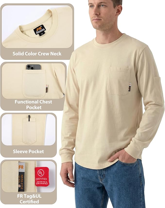 KONRECO FR Shirts for Men Crewneck 6oz Jersey Lightweight Flame Resistant Work T Shirt NFPA2112 CAT2
