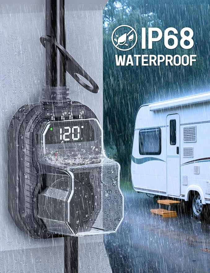 18,000J RV Surge Protector 50 Amp with LED Display, 50 Amp Surge Protector for RV with Voltage Monitoring, Clear Error Codes, Comprehensive Detection, IP68 Waterproof