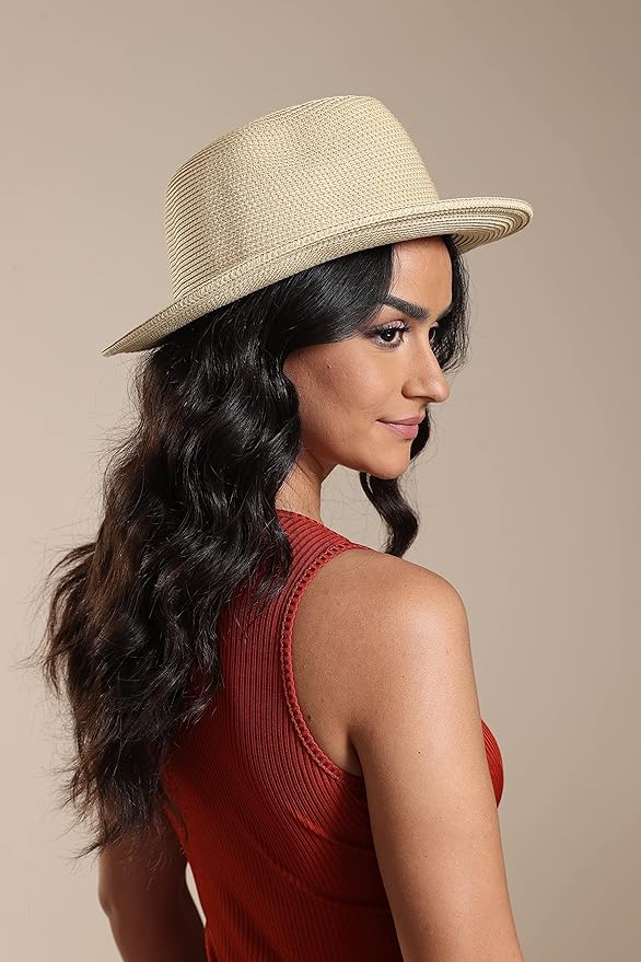 Joywant Womens Straw Fedora Beach Sun Hat, Packable Wide Brim Panama Hat for Women UV UPF50+ Summer Hat