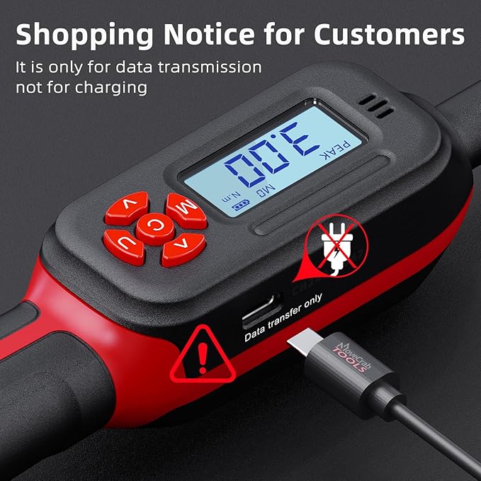 3/8" Digital Torque Wrench, 2-44 Ft.lb/3-60 N.m, ±2% Accuracy, LED Display, USB Data Storage, 4 Units, Two modes, Triple Alert, Precision Torque Tool, Red