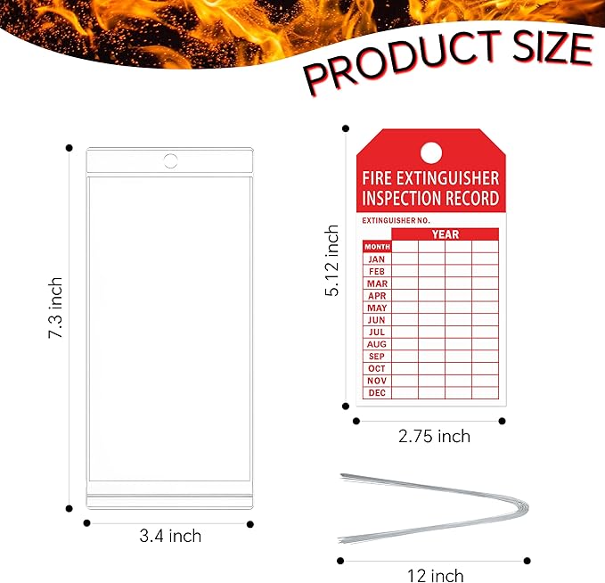 50 Fire Extinguisher Inspection Tag Plastic Cover 3.4 x 7.3 Inch Service Record Tags Fire Extinguisher Tamper Seal with Fire Tags and Iron Wire Resealable Waterproof for Indoor and Outdoor (50)