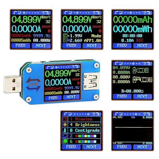 DROK USB Power Meter, DC 4-24V 5A LCD USB A&C Voltage Current Display USB Tester Multimeter, Test Speed of Charger Cables, Capacity of Power Bank, QC 2.0 3.0