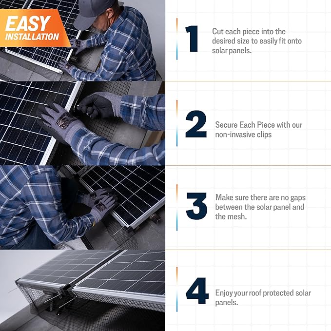 Rotak Critter Guard PRO - 4in x 100ft Solar Panel Bird Prevention Roll Kit with 60 Fastener Clips - Heavy Duty Galvanized Black PVC Coated ½ inch Wire Roll Mesh (4" PRO + 60 Clips)