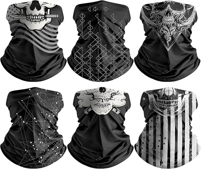 HONGTEYA 6 Pack Summer Neck Gaiter, UV Protection Cooling Face Mask, Breathable Bandana Head Scarf for Men Women