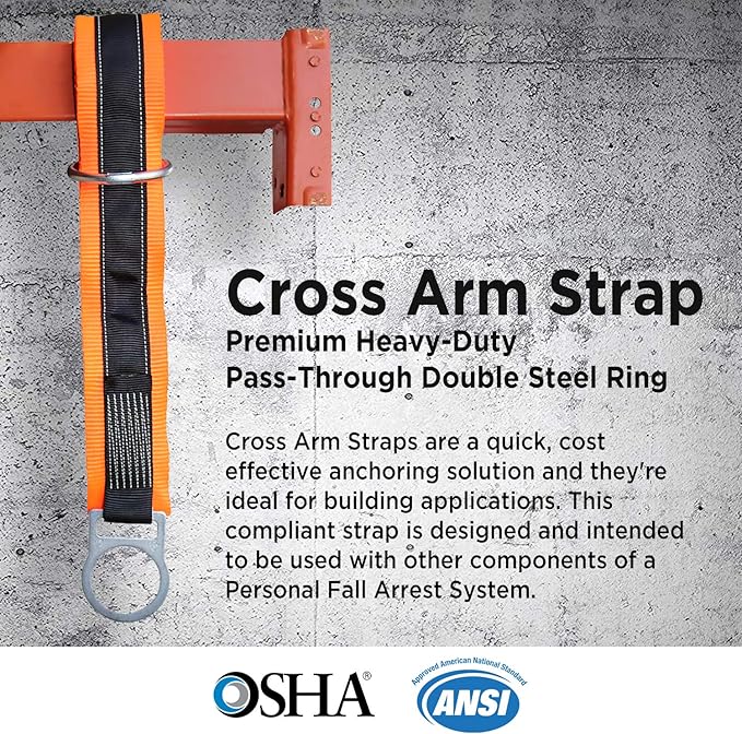 AFP 10’ Cross Arm Strap Premium Heavy-Duty Pass-Through Double Steel Ring OSHA/ANSI