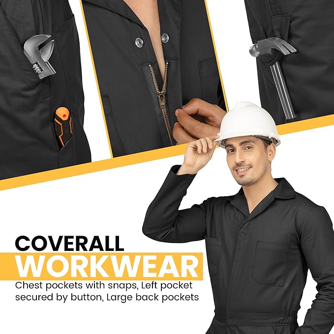 NY Threads Men’s Twill Coverall Relaxed Fit Long Sleeve Utility Work Wear