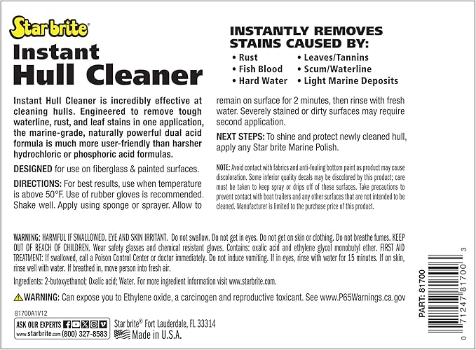 STAR BRITE Instant Hull Cleaner - Easily Remove Stains, Scum Lines & Grime for Boat Hulls, Fiberglass, Plastic & Painted Surfaces - Wipe On, Rinse Off Formula - 128 Ounce Gallon (081700)