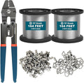 328ft Wire Rope Crimping Tool Kit with Built-in Cutter, 1/16" Stainless Steel Wire Rope Cable with 210PCS Aluminum Crimping Loop Sleeve, 50PCS Thimble for Railing, Decking, Picture Hanging