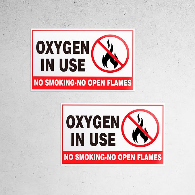 2Pcs Oxygen in Use Sign Self Adhesive Vinyl - No Smoking Area Oxygen 4 Mil Vinyl Decal Indoor Outdoor Office - 3" X 5" No Open Flame Sticker No Smoking Sign Sticker