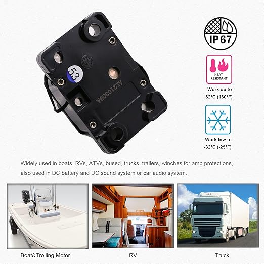 Hi-Amp 3/8“ Studs 300A Circuit Breaker Auto Reset No Switch Button for Marine Boat, Car Audio, Solar System, Battery Protection 12V-32V DC IP67