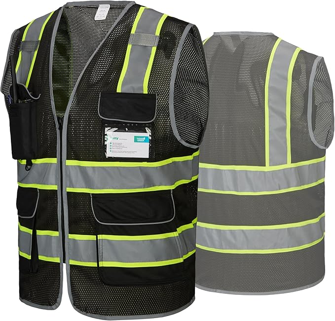 COOLJOB 9 Pockets Reflective Mesh Safety Vest for Men, Hi-vis Work Vest for Construction, Class 2 ANSI Standard, Orange