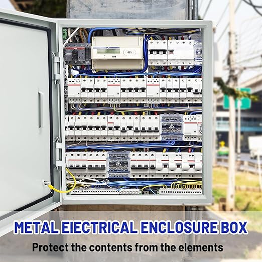Outdoor Electrical Box 24 x 24 x 12''D NEMA 4X Enclosure Steel Box, Waterproof & Dustproof Outdoor/Indoor Lockable Electrical Junction Box, with Mounting Plate