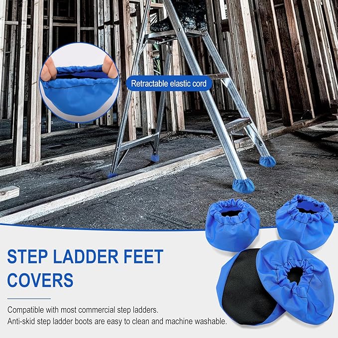 Step Ladder Safety Shoe Floor Protectors, Step Ladder Boots Fit Most Commercial Step Ladders, Reusable Ladder Feet Covers with Strong Grip, Ladder Mitts for Anti-Slip & Floor Protection, Set of 4