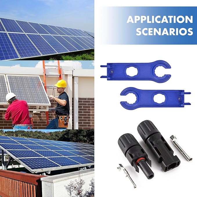 16 PCS Solar Panel Connectors, Male/Female IP67 Waterproof 1000V 30A Solar Cable Connectors (8 Pairs) with 2 Spanners（10AWG）