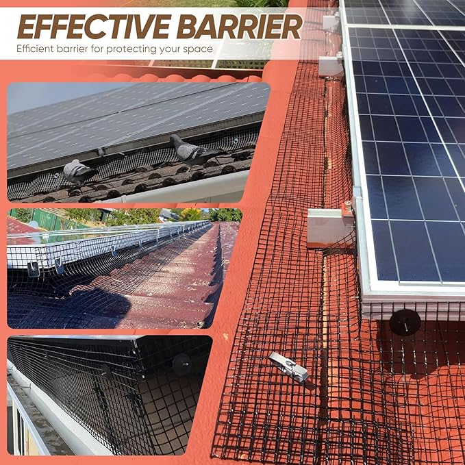 6" x 100ft Solar Panel Bird Guard, Protection Net 1/2" Mesh PVC Coated Galvanized Steel, Animal Barrier with 70 Fastener Clips for Roof Solar Panels (6in X 120ft)