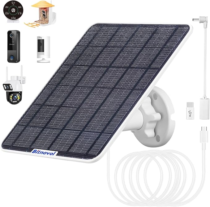 6W Upgraded Solar Panel for Security Camera,6V USB C Solar Charger Match to Rechargeable Battery Powered Bird Feeder Cam,Ring Camera Solar Panels with DC Micro-USB Port,9.8ft Cable 360° Swivel Bracket