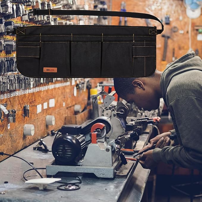 Canvas Work Tool Apron 10 Pockets Waist Apron for Men Women,Adjustable Buckle Closure Tool Bags for Outdoor Work, Woodworkers, Artists and Craftspeople(Black)