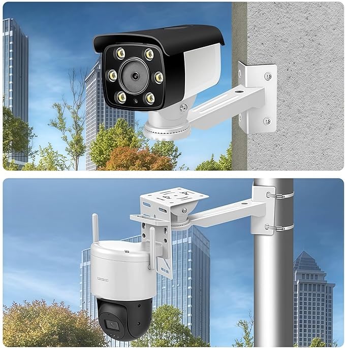 Security Camera Mount System - Modular 3-in-1 Adjustable Clamp-on Bracket | Fit Pole/Corner/Wall, ndoor Outdoo Screw & Clamp Installation for CCTV, Flood Lights, Solar Panels