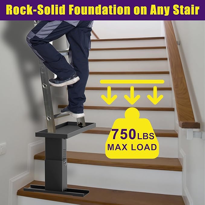 Ladder Leveler Pro | Heavy-Duty Ladder Stabilizer for Stairs | 750lb Safety Ladder Platform & Extender, Adjustable 12.6"-19.6" | Fits Ladders up to 23.5" Wide