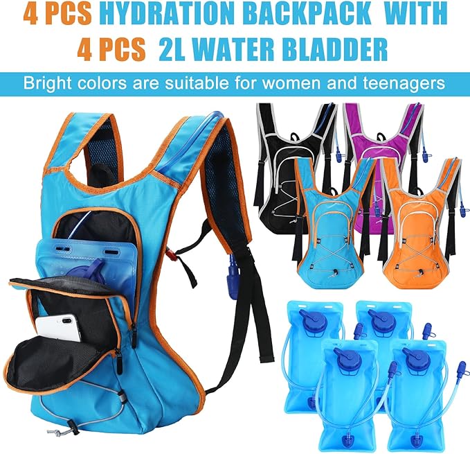 4 Pack Hydration Backpack with 2L Water Bladder Lightweight Hydration Backpack Pack for Men Women Hiking Cycling Camping Running Climbing