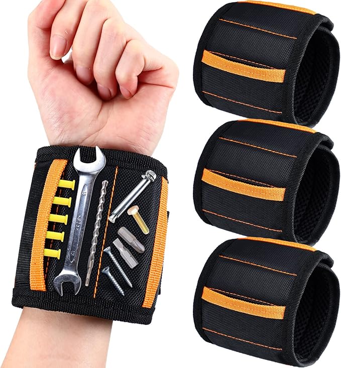 Kigeli 4 Pcs Men Magnetic Wristband Gifts for Holding Screws Men Adjustable Tools Holder Belt with 15 Magnets Tool Gift for Dad Husband Handyman Grandpa Birthday