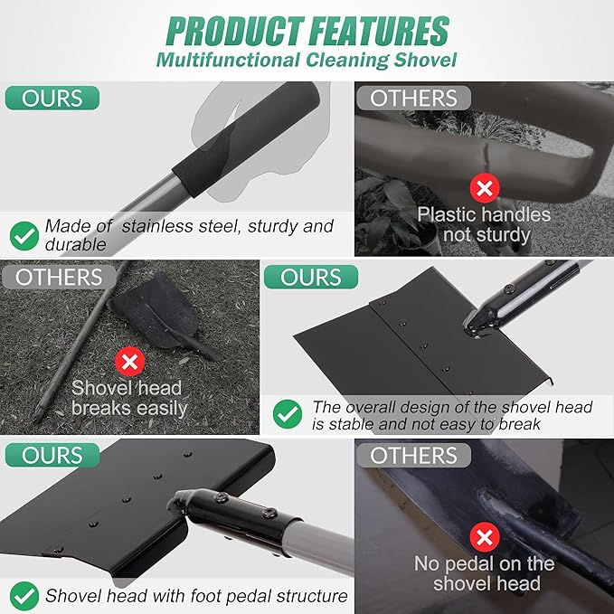 Suchtale Garden Flat Shovel,Floor Scraper, Heavy Duty Multifunctional Outdoor Cleaning Shovel with 54 Adjustable Long Handle, Ideal for Weed Removal, Lawn Edging,Trenching & Ice Scraping