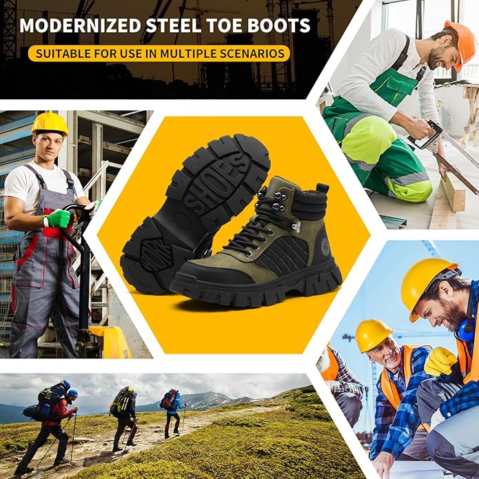 KELODON Waterproof Steel Toe Boots For Men-6 Inch Comfortable Mens Safety Work Boots Indestructible Steel Toe Shoes Lightweight Non Slip Puncture Resistant Industrial Construction Boot