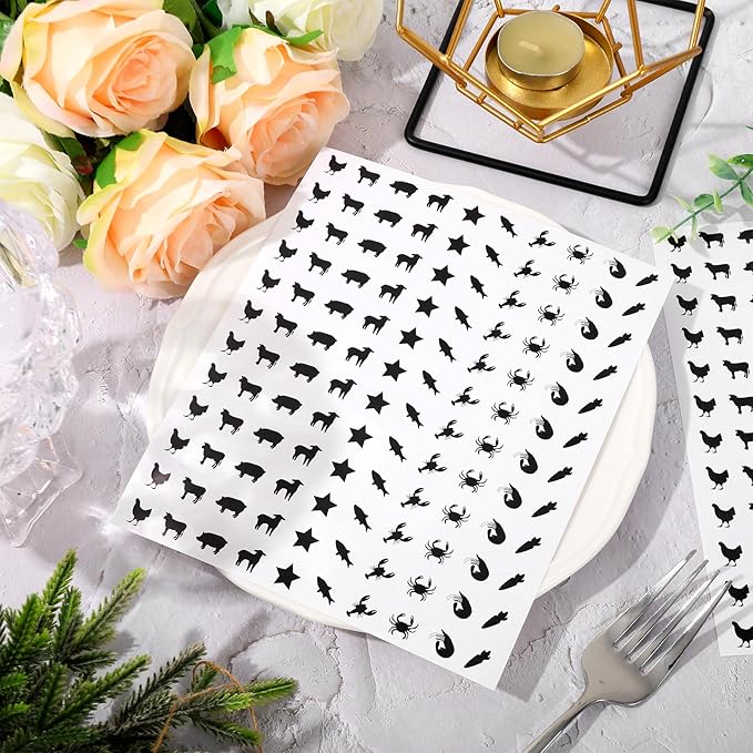 JarThenaAMCS 2400Pcs Mini Meal Sticker Black Food Choice Decal 10 Styles Wedding Menu Indicator Sticker for Place Card Party Supplies, 0.5 in