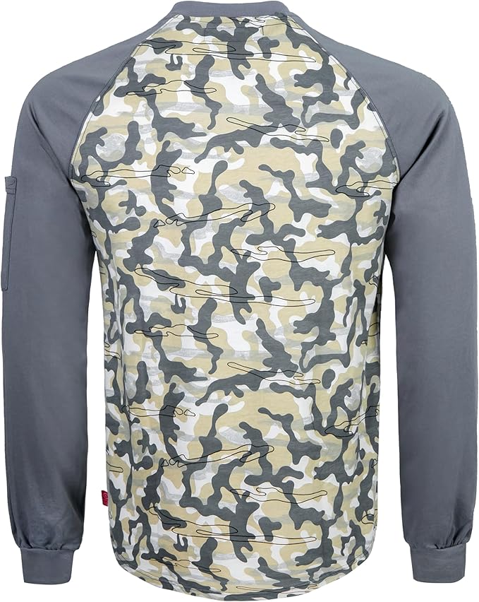 BOCOMAL FR Shirts 6oz Lightweight Flame Resistant Long Sleeve Henley Shirt Fire Retardant Workwear NFPA2112 CAT2
