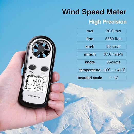 Digital Anemometer Wind Speed Meter, Wind Gauges Air Flow Velocity Meter for Measuring Wind Chill Temperature Speed, Wind Meter Thermometer Gauge for Shooting Windsurfing Fishing Hunting