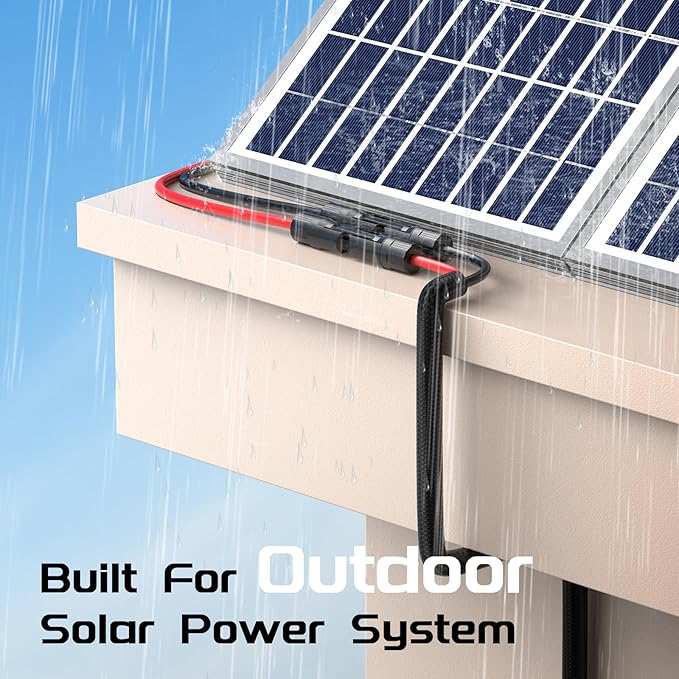 Bateria Power 1 Pair 50FT Solar Cables, 10 Gauge Solar Extension Cable with IP68 Female & Male Waterproof Connectors and Dust Caps for RV, Photovoltaic Systems