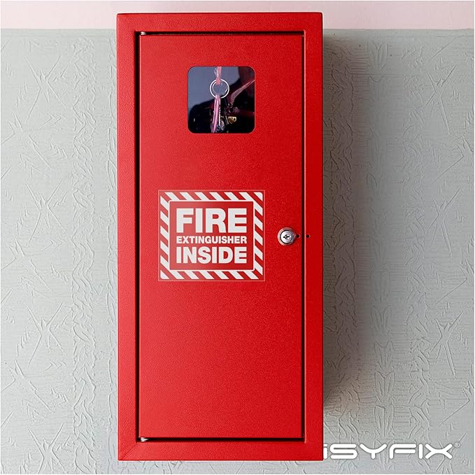 iSYFIX Fire Extinguisher Inside Signs Stickers – 4 Pack 7x6 Inch – Self-Adhesive Vinyl Decals, Laminated for UV, Weather, Scratch, Fade Resistance, for Cars, Trailers, Rv's, Trucks and Vehicles