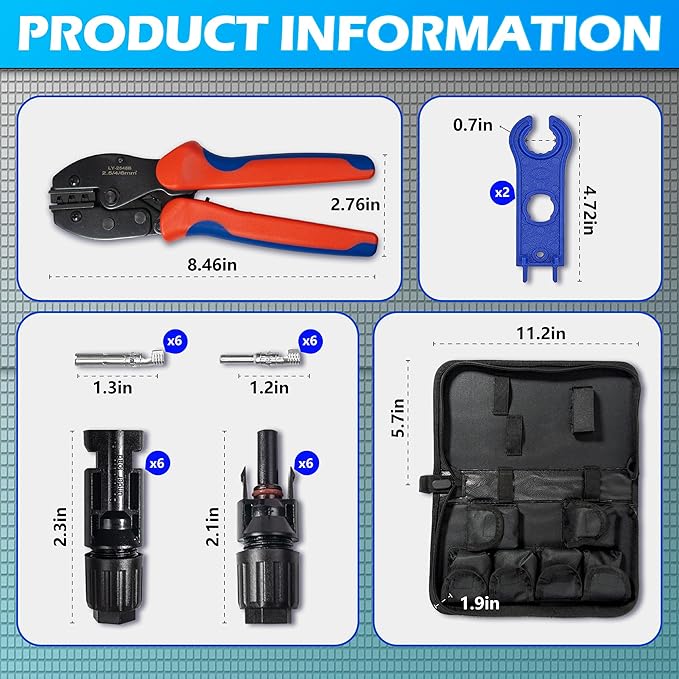 MC4 Crimping Tool – Solar Crimping Tool Kit with MC4 Crimper, Spanner Wrenches, Solar Panel Connector Kit, 6 Pairs MC4 Connectors – Tools for Installation & Repair
