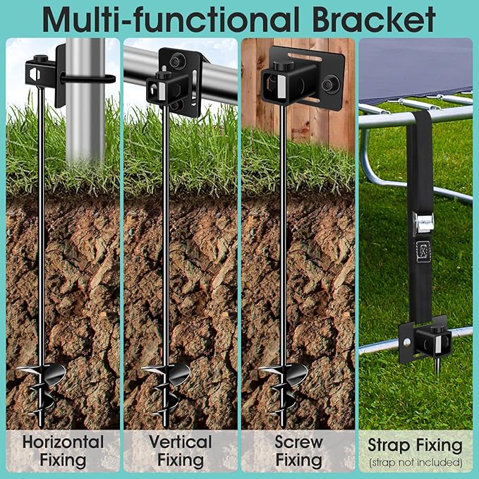 Ground Anchors Screw in, Multi-Purpose Trampoline Stakes Heavy Duty, 3" Wider Spiral Mobile Home Anchors Hurricane Earth Anchor for Trampoline, Storage Shed, Swing Sets, Carports