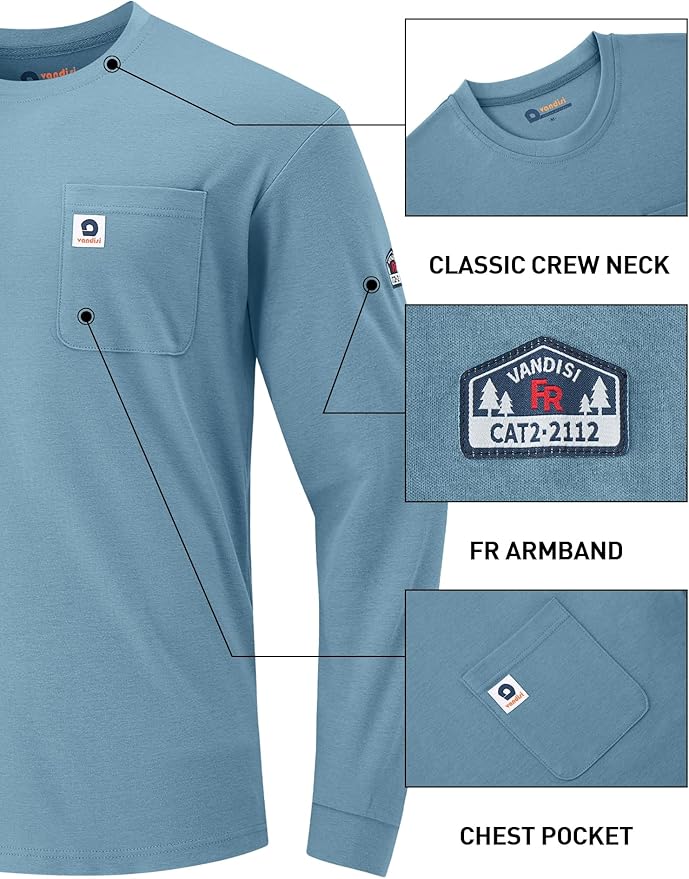 FR Shirts for Men 6.5oz Lightweight Fire Resistant Shirts for Men Long Sleeve NFPA2112/CAT2