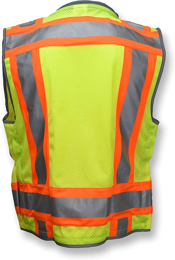 Radians SV55 Class 2 Heavy Woven Two Tone Engineer Vest with Padded Neck to Support Extra Weight in Cargo Pockets, Green, X-Large