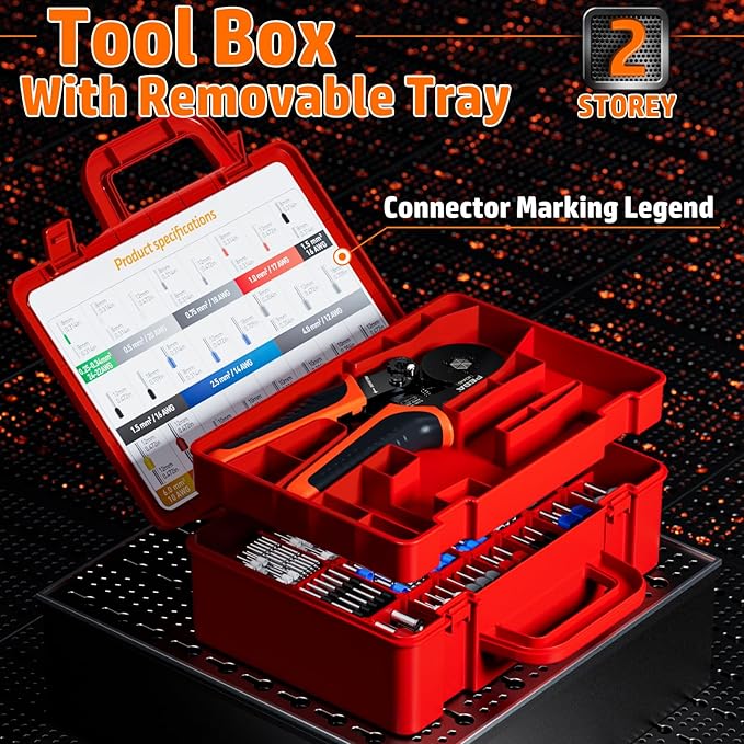 PEBA Ferrule Crimping Tool Kit - 33 Sizes Wire Ferrules Kit and Hexagon Crimping Pliers AWG28-7 for Electrical Wiring/DIY Terminals | Self-Adjusting Ratchet Crimper - Copper Ferrule Kit
