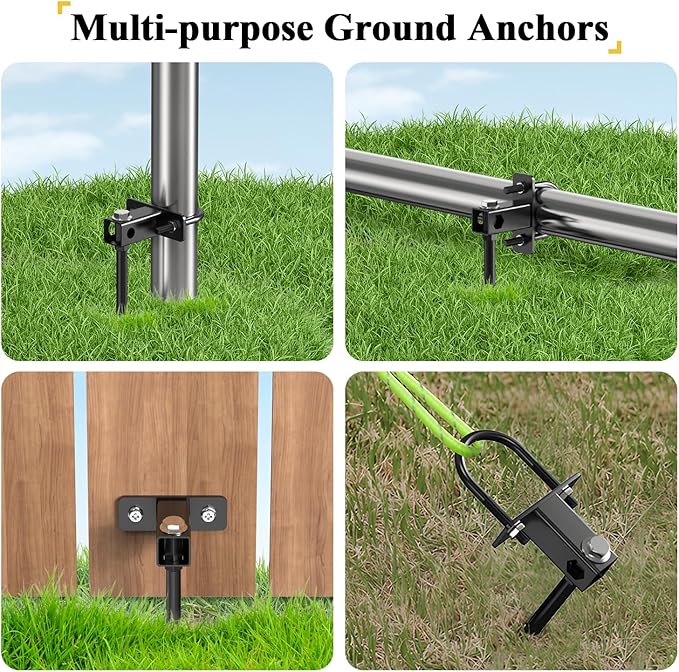 Ground Anchors Screw in,16" Set of 4 Multi-Purpose Trampoline Stakes,Heavy Duty Earth Anchors,Mobile Home Anchors-Storage Shed Anchor Kit-Playset Swing Set Anchors for Fence,Carport,Garden