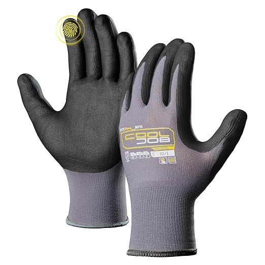 COOLJOB 12 Pairs Safety Work Gloves Microfoam Nitrile Rubber Coated, Seamless Knit Nylon Gloves with Full Fingers Touchscreen, Grip Nitrile Dipped, Ideal for Warehouse, Home Improvement, Grey Large