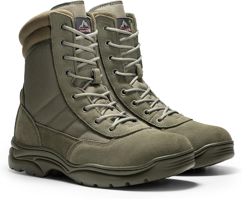 NORTIV 8 Men's Military Tactical Work Boots Side Zipper Leather Motorcycle Combat Boots Trooper